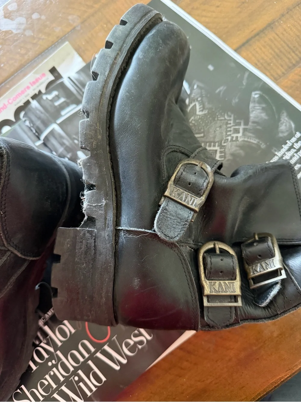 Black Leather Men's Harness Boots
